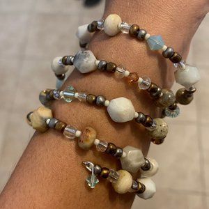 Gemstone Memory Wire Bracelet Swarovski Crystals